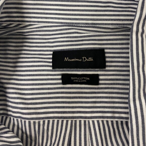Massimo Dutti Mens Button Down Shirt Large Blue Striped Classic Fit 0146/423 NWT - Picture 4 of 10
